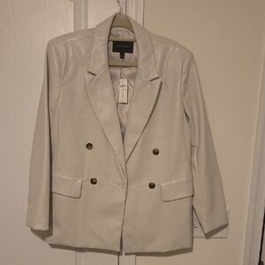 Banana Republic Cream Faux Leather Blazer with Brown Buttons